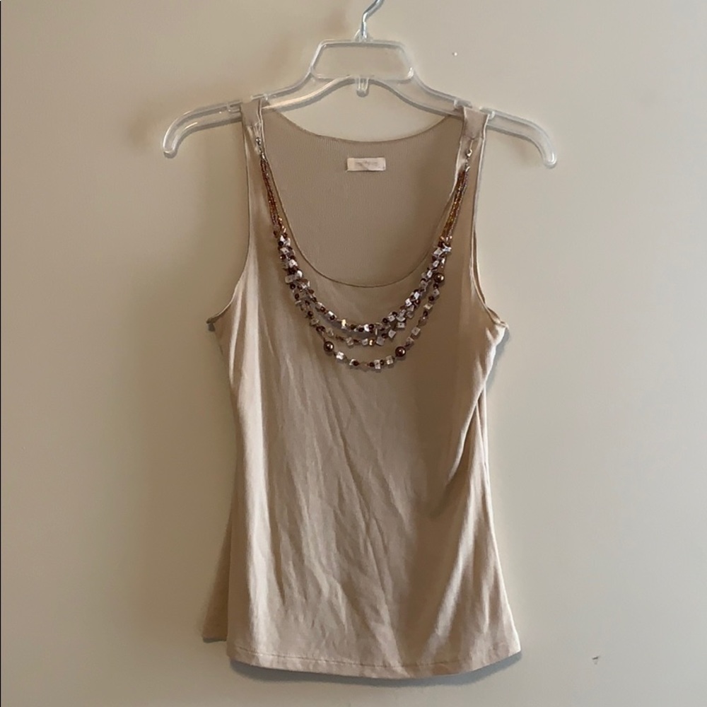Matty M tan tank with beading necklace